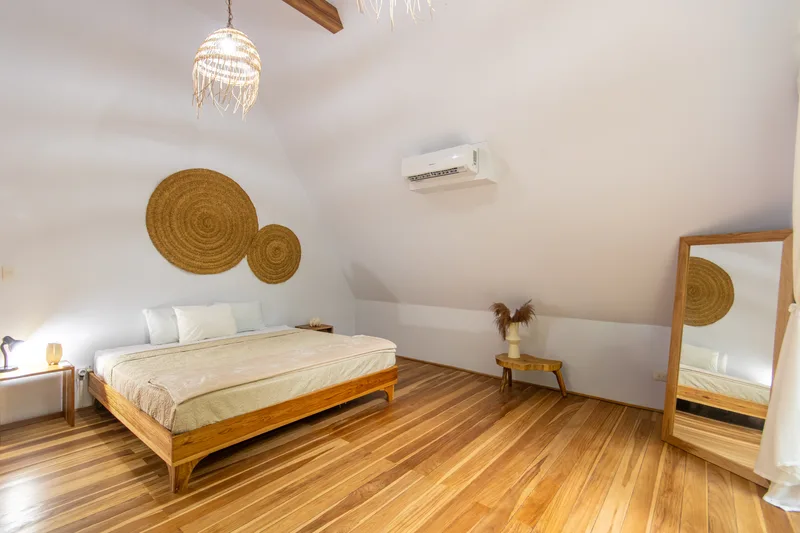 Upstairs king bedroom with A/C at Crystal Jungle Villa